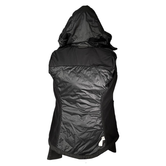 Athleta Black Jacket Quilted Hoodie Zip Front Running Soft Shell Thumb Holes - Picture 11 of 12